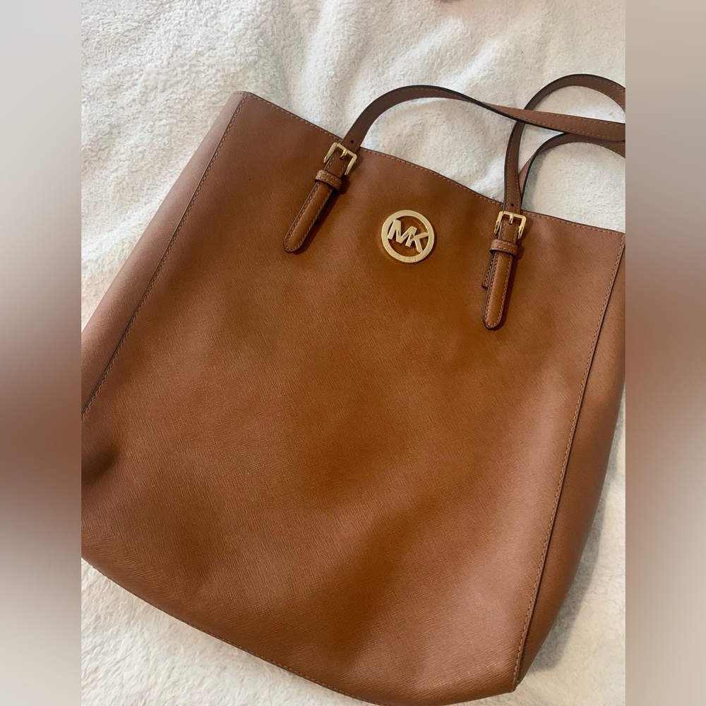 Cognac Michael Kors leather tote bag